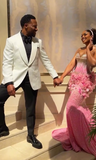 Strapless Mermaid Pink Long Prom Dresses Beaded Applique Pink Evening Dresses HZ1024