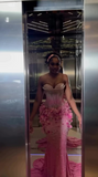 Strapless Mermaid Pink Long Prom Dresses Beaded Applique Pink Evening Dresses HZ1024