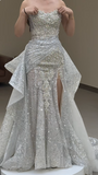 Strapless Sheath Slit Wedding Dresses Sequin Sleeveless Bridal Gowns HZ1024