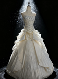 Sweetheart Neck Ball Gown Long Wedding Dresses Taffeta Sleeveless Bridal Gowns White Bridal Dresses HZ1024