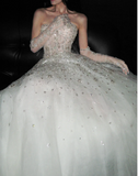 Sweetheart Neck Ball Gown Long Wedding Dresses Tulle Beaded Sleeveless Bridal Gowns White Bridal Dresses HZ1024