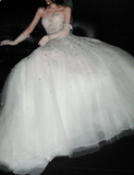 Sweetheart Neck Ball Gown Long Wedding Dresses Tulle Beaded Sleeveless Bridal Gowns White Bridal Dresses HZ1024