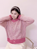 contrasting round neck knitted cardigan HZ1024