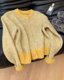 contrasting round neck knitted cardigan HZ1024