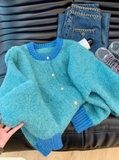contrasting round neck knitted cardigan HZ1024