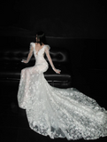 Jewel Mermaid Wedding Dress Tulle Appliques Long Sleeves Bridal Gowns Ivory Bridal Dresses HZ1024