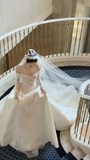 Off-the-shoulder Ball Gown White Long Wedding Dresses Long Sleeve Bridal Gowns Applique Satin Bridal Dresses HZ1024