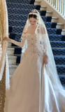 Off-the-shoulder Ball Gown White Long Wedding Dresses Long Sleeve Bridal Gowns Applique Satin Bridal Dresses HZ1024