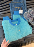 contrasting round neck knitted cardigan HZ1024