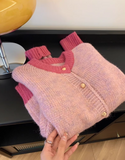 contrasting round neck knitted cardigan HZ1024