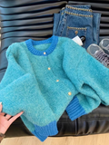 contrasting round neck knitted cardigan HZ1024