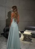 Spaghetti Strap A-Line Tiffany Blue Long Prom Dresses Chiffon Sleeveless Formal Dresses Tiffany Blue Evening Dresses HZ1024