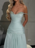Spaghetti Strap A-Line Tiffany Blue Long Prom Dresses Chiffon Sleeveless Formal Dresses Tiffany Blue Evening Dresses HZ1024