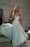 Spaghetti Strap A-Line Tiffany Blue Long Prom Dresses Chiffon Sleeveless Formal Dresses Tiffany Blue Evening Dresses HZ1024