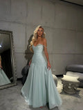 Spaghetti Strap A-Line Tiffany Blue Long Prom Dresses Chiffon Sleeveless Formal Dresses Tiffany Blue Evening Dresses HZ1024