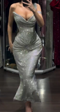 One-Shoulder Sheath Grey Long Prom Dresses Sleeveless Formal Dresses Grey Evening Dresses HZ1024