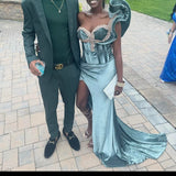 One Shoulder Sheath Green Long Prom Dresses Velvet Sleeveless Formal Dresses Green Evening Dresses HZ1024