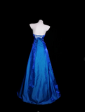 Strapless A-Line Long Prom Dresses Satin Blue Formal Dresses Blue Halloween Dresses HZ1024