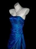 Strapless A-Line Long Prom Dresses Satin Blue Formal Dresses Blue Halloween Dresses HZ1024