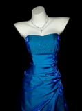 Strapless A-Line Long Prom Dresses Satin Blue Formal Dresses Blue Halloween Dresses HZ1024