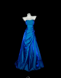 Strapless A-Line Long Prom Dresses Satin Blue Formal Dresses Blue Halloween Dresses HZ1024