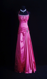 Halter Neck Sheath Long Prom Dresses Satin Hot Pink Formal Dresses Hot Pink Halloween Dresses HZ1024