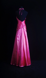 Halter Neck Sheath Long Prom Dresses Satin Hot Pink Formal Dresses Hot Pink Halloween Dresses HZ1024
