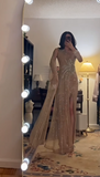 One Shoulder Sheath Long Prom Dresses Rhinestone Tulle Champagne Formal Dresses Champagne Halloween Dresses HZ1024