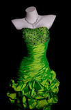 Strapless Bodycon Hi-lo Prom Dresses Taffeta Green Formal Dresses Green Halloween Dresses HZ1024