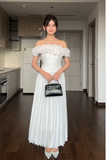 Off-the-shoulder Sheath Ankle-length Formal Dresses Pleated White Birthday Chiffon White Wedding Guest Dresses HZ1024