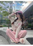 style letter contrast color long sleeve knitted cardigan HZ1024