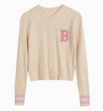 style letter contrast color long sleeve knitted cardigan HZ1024