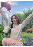 style letter contrast color long sleeve knitted cardigan HZ1024