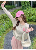 style letter contrast color long sleeve knitted cardigan HZ1024