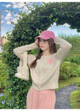 style letter contrast color long sleeve knitted cardigan HZ1024