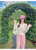 style letter contrast color long sleeve knitted cardigan HZ1024