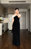 Off-the-shoulder Sheath Long Formal Dresses Satin Black Evening Dresses HZ1024