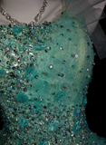 One-Shoulder Ball Gown Turquoise Long Prom Dresses Beaded Tulle Turquoise Quinceanera Dresses Sweet 16 Dress HZ1024