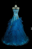 Strapless Ball Gown Blue Long Prom Dresses Tulle Blue Quinceanera Dresses Sweet 16 Dress HZ1024