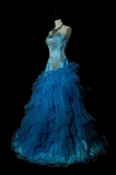 Strapless Ball Gown Blue Long Prom Dresses Tulle Blue Quinceanera Dresses Sweet 16 Dress HZ1024