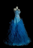 Strapless Ball Gown Blue Long Prom Dresses Tulle Blue Quinceanera Dresses Sweet 16 Dress HZ1024