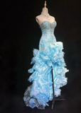 Sweetheart Bodycon Sky Blue Long Prom Dresses Beaded Tulle Sky Blue Quinceanera Dresses Sweet 16 Dress HZ1024
