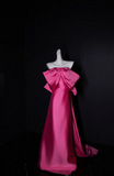 Strapless Sheath Hot Pink Long Prom Dresses Satin Hot Pink Evening Dresses HZ1024
