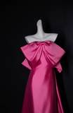 Strapless Sheath Hot Pink Long Prom Dresses Satin Hot Pink Evening Dresses HZ1024
