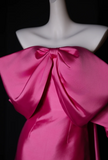 Strapless Sheath Hot Pink Long Prom Dresses Satin Hot Pink Evening Dresses HZ1024