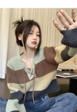 Hong Kong style contrasting color bandage striped sweater HZ1024