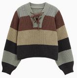 Hong Kong style contrasting color bandage striped sweater HZ1024