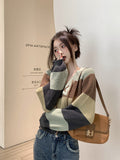 Hong Kong style contrasting color bandage striped sweater HZ1024