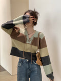 Hong Kong style contrasting color bandage striped sweater HZ1024