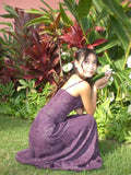 Spaghetti Strap Sheath Grape Long Prom Dresses Jacquard Satin Grape Evening Dresses HZ1024